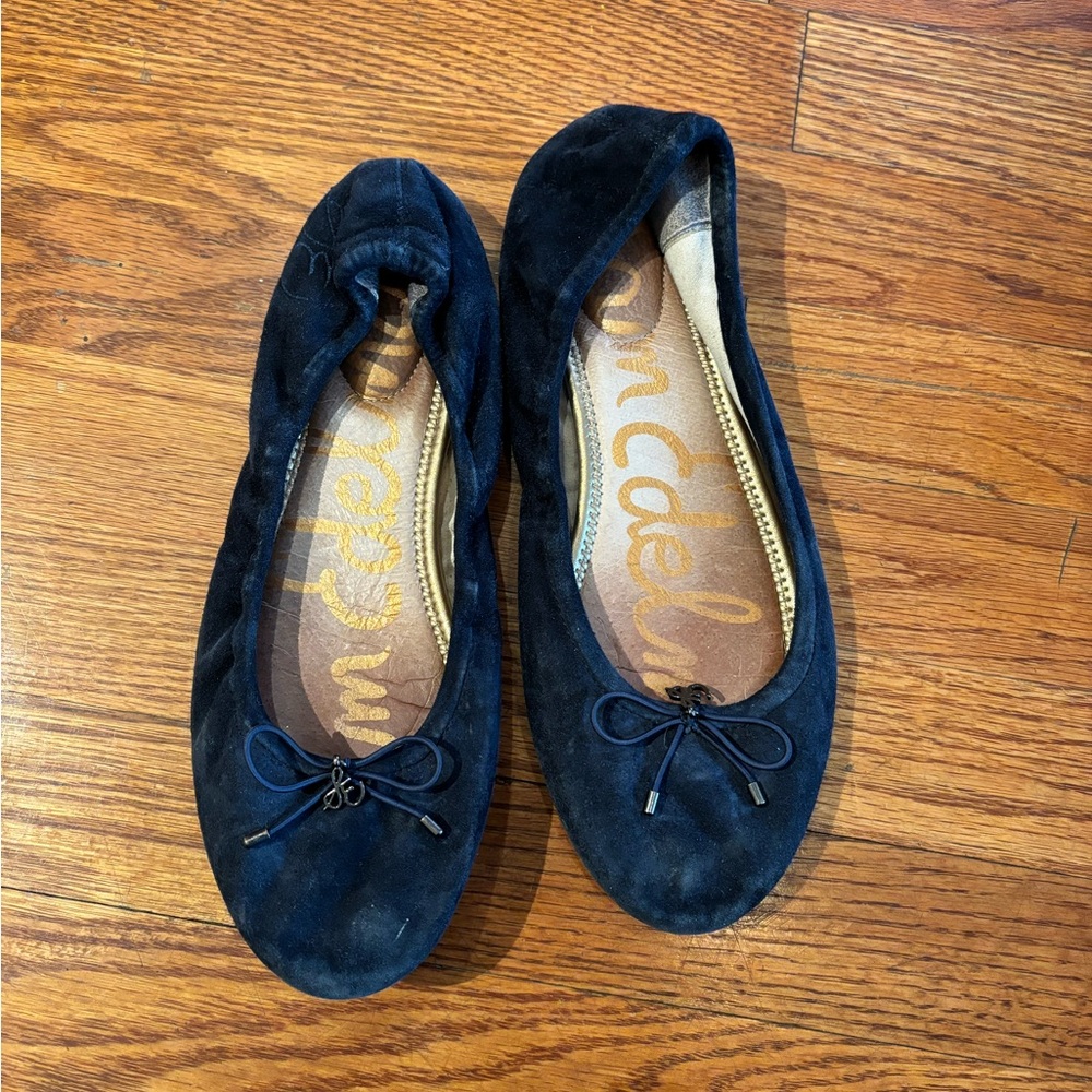 SAM ADELMAN navy blue scrunchie flat ballet shoes